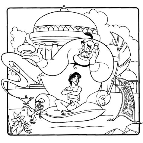 El genio y Aladino - Aladdin y Jasmine - Dibujos para colorear para niños