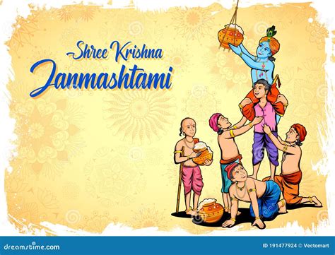 Dahi Handi Festival Of Shree Krishna Janmashtami Cartoon Vector ...