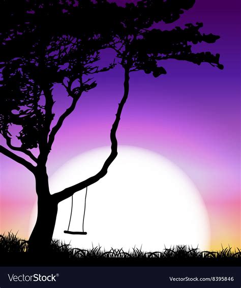 Silhouette tree on sunset background Royalty Free Vector