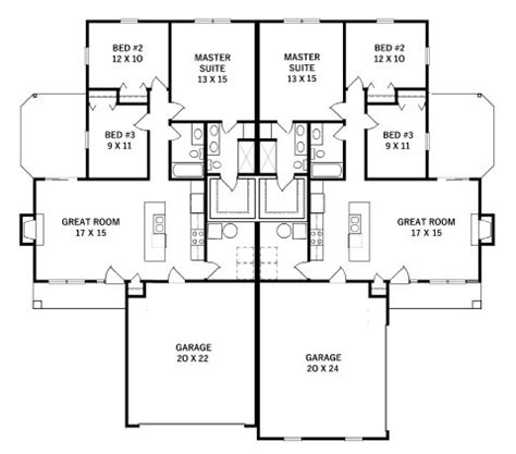 Plan #2348 - 3 bedroom duplex with 2 car garages