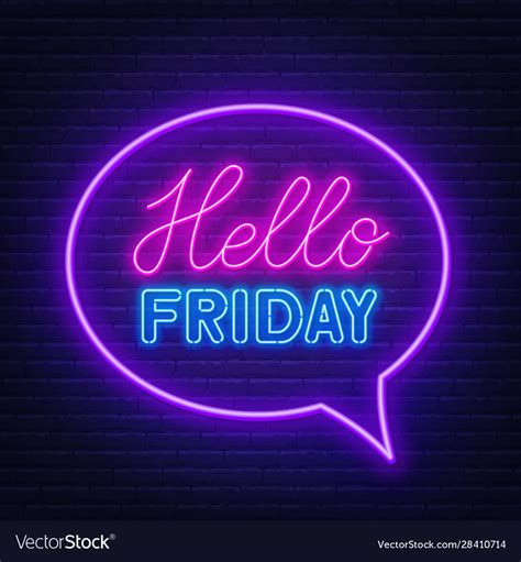 Hello friday neon lettering on brick wall Vector Image