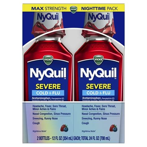 Vicks Nyquil Severe Liquid Cold & Flu Relief, Berry, 12 oz, 2 ct - Walmart.com - Walmart.com