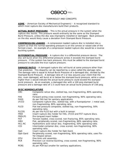 Rupture Disc Terminology and Concepts - Oseco