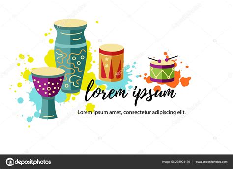 Vector Illustration Drums Paint Splashes Template Party Drum School Invitation Stock Vector by ...