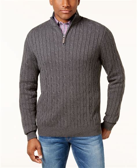 Club Room Men's Cable Quarter-Zip Pima Cotton Sweater, Created for Macy's - Macy's