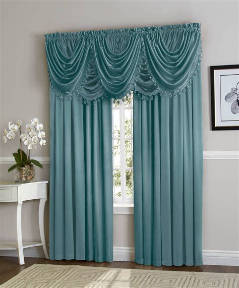 Hyatt Window Curtain & Fringed Valance Complete 9 Piece Window Treatment Set - Blue - Walmart.com