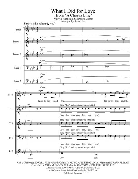 What I Did For Love Sheet Music | Marvin Hamlisch | TTBB Choir