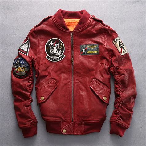 Pilot fly air force badge flight bomber jacket sheepskin mandarin ...