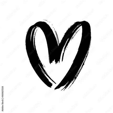 Black heart icon object. Hand drawn vector love symbol icon. Rough ...