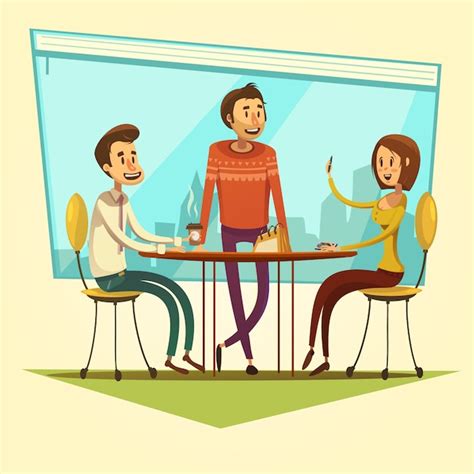 Free Vector | Business meeting and coworking with table and coffee on yellow background cartoon ...