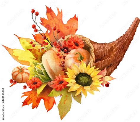 Watercolor Fall Cornucopia clipart. Autumn Harvest Clip Art ...