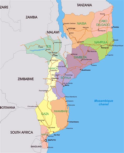 Large detailed political and administrative map of Mozambique ...