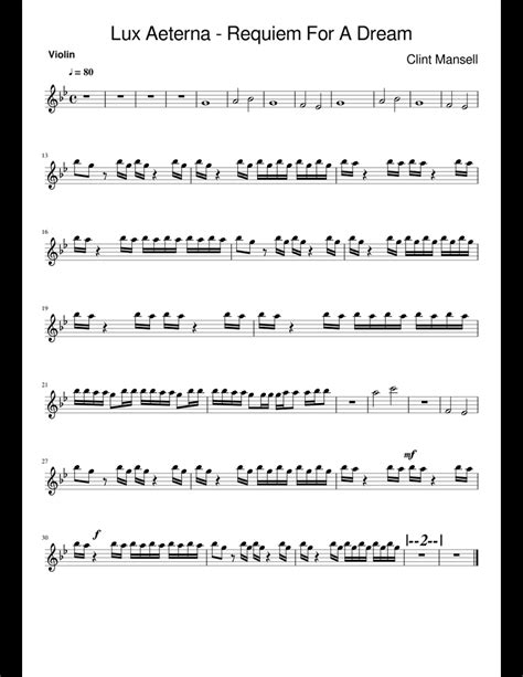 Lux Aeterna - Requiem For A Dream sheet music for Violin download free in PDF or MIDI