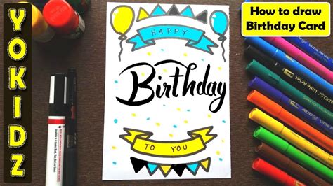 HOW TO DRAW BIRTHDAY CARD EASY - YouTube