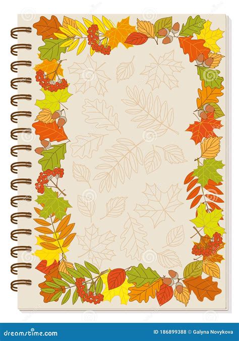 A5 School Spiral Notebook Cover Colorful Autumn Foliage Frame Stock ...