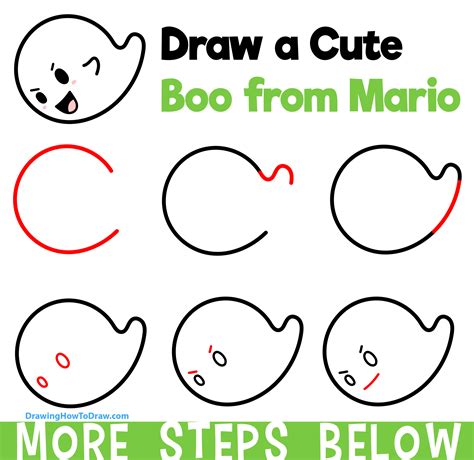 How to Draw Boo from Super Mario Bros (Kawaii / Chibi Style) – Step-by ...