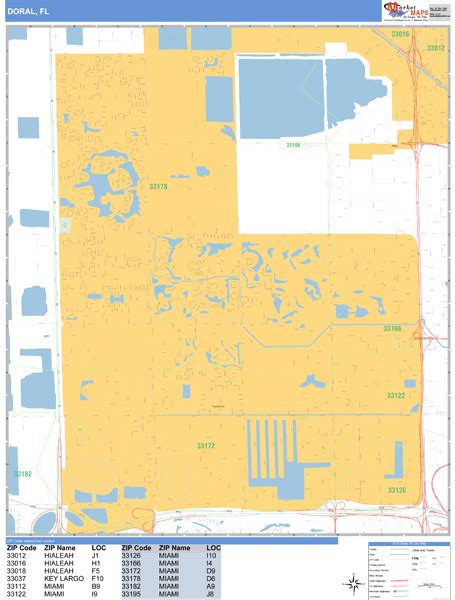 Doral Florida Zip Code Wall Map (Basic Style) by MarketMAPS - MapSales