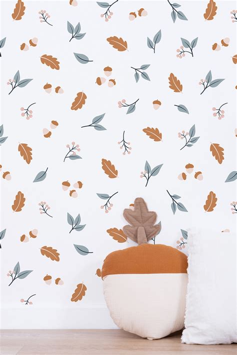 Hand Painted Effect Christmas Leaves Pink Wallpaper | Lilipinso Autumn Leaf