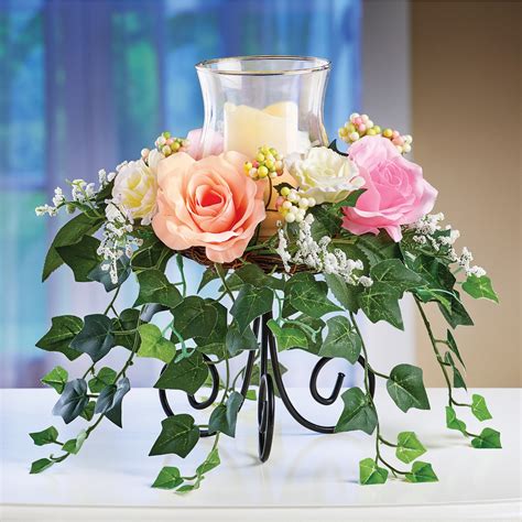 Roses with Cascading Ivy Candle Holder Centerpiece | Collections Etc.