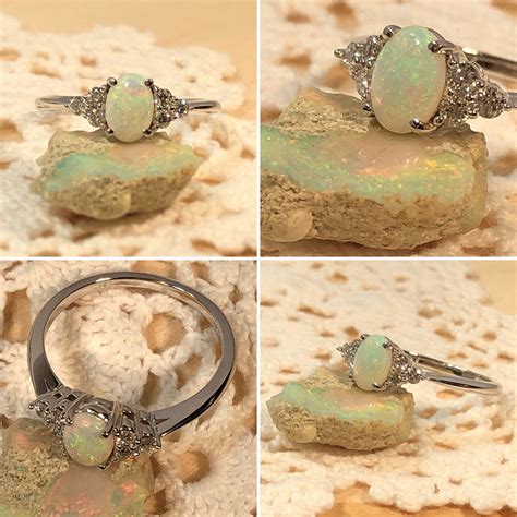 White Gold Diamond Opal Ring by AlphaVariable