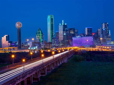 Download Dallas Skyline Long Bridge Wallpaper | Wallpapers.com