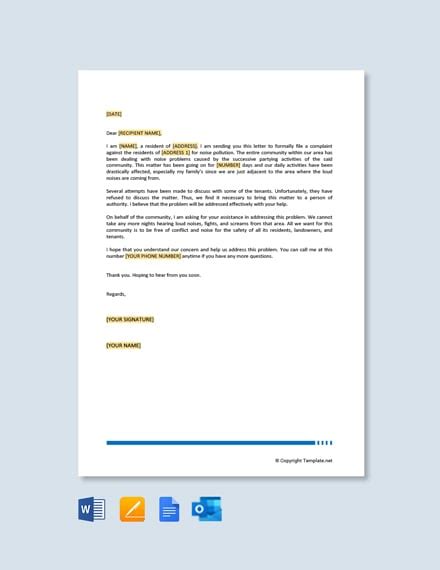 Noise Complaint Letter Template - Google Docs, Word | Template.net