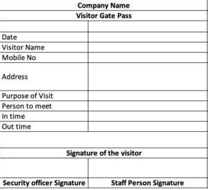 Visitor Gate Pass Format in Excel Free Download