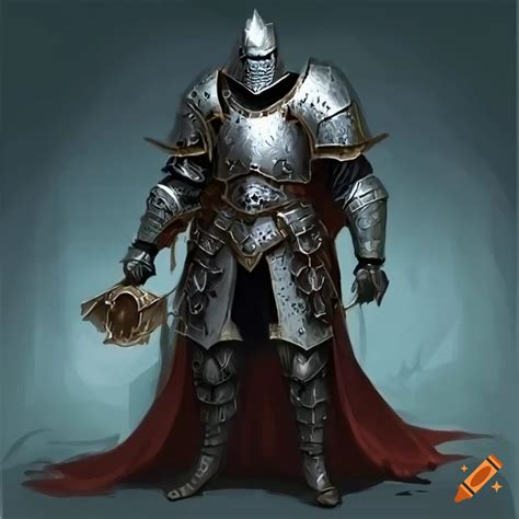 Illustration of a heavily armored knight with a shield on Craiyon