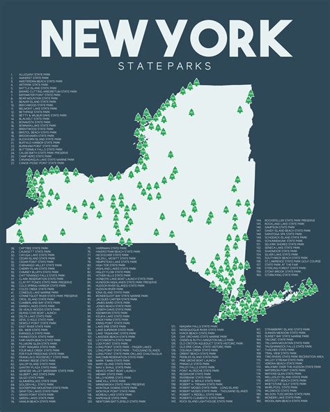 New York State Parks Map Printable 16x20 Gift for - Etsy