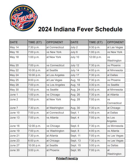 Indiana Fever Tv Schedule 2024 Printable - Eran Randene