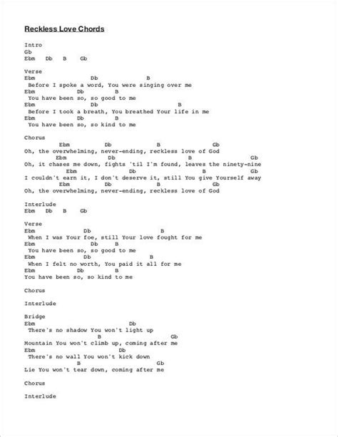 Reckless Love Chords (PDF) | Worship songs lyrics, Worship chords ...