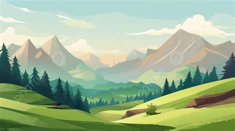 Cartoon Illustration Of A Mountain Valley Background, Picture Of Cartoon Mountains, Cartoon ...