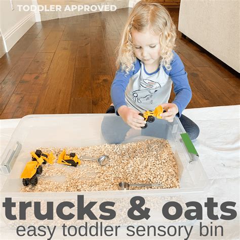 Trucks and Oats Toddler Sensory Bin - Toddler Approved