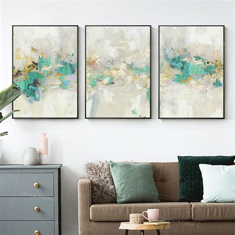 3 piece wall art framed Teal wall art decor painting on canvas | Etsy