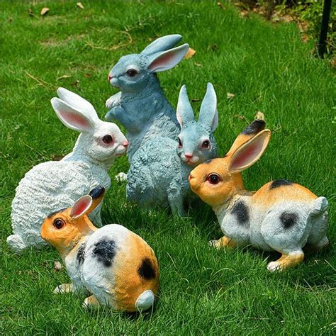 Lovely Easter Bunny Statues Resin Rabbit Ornaments for Home Desk Garden ...