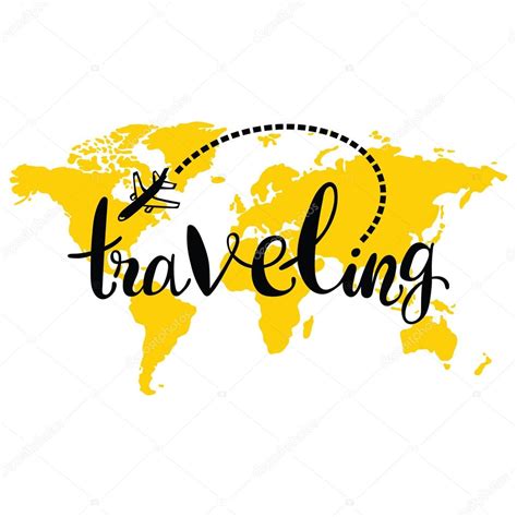 Traveling. World map. Airplane. Isolated vector object on white background. Lettering. — Stock ...