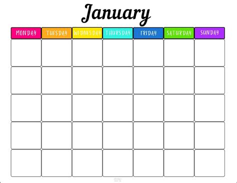 Printable Monthly Calendar Templates