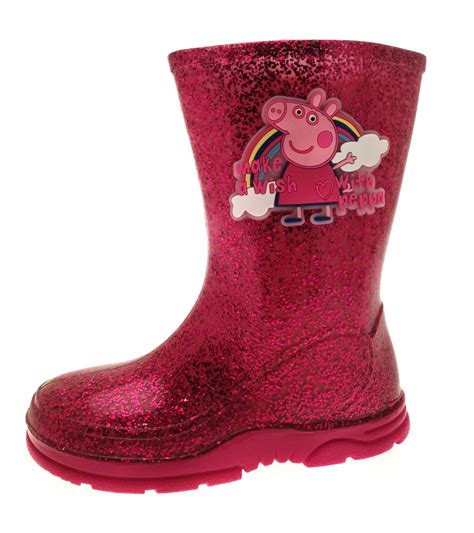 Girls Pink Peppa Pig Wellington Boots Kids Glitter Snow Wellies Size UK 4 - 10 | eBay