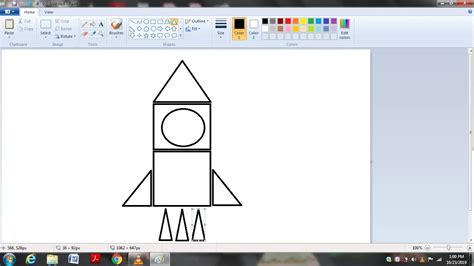 How to do Rocket Drawing in MS Paint using shapes tool step by step ...