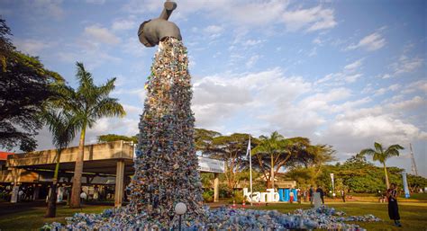 A 30-foot high monument entitled 'Turn off the plastics tap' by Canadian activist and artist ...