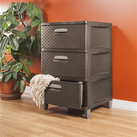 3 Drawer Wide Storage Cabinet Plastic Weave Set Of 2 Home Office ...