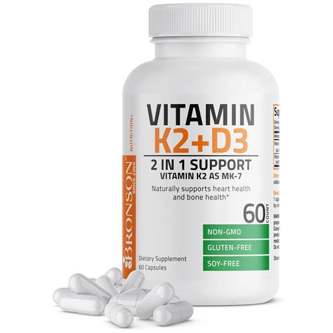 Vitamin K2 (MK7) with D3 Supplement Bone and Heart Health Non GMO ...