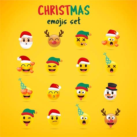 Conjunto de emoji de navidad. conjunto de vacaciones de navidad cara ...