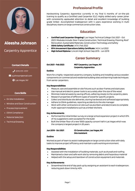 Carpentry Apprentice resume example + guide [Get interviews]