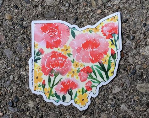 Ohio State Flower Map Watercolor Design Sticker. Vinyl Decal - Etsy