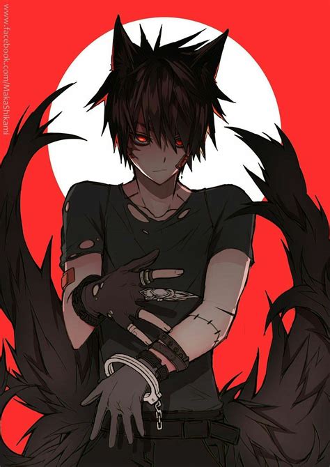 an anime character with black hair holding his hands in front of a red background and the moon