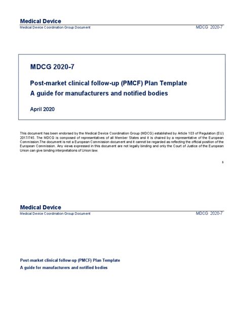 MDCG 2020-7 Guidance On PMCF Plan Template | PDF | Medical Device ...