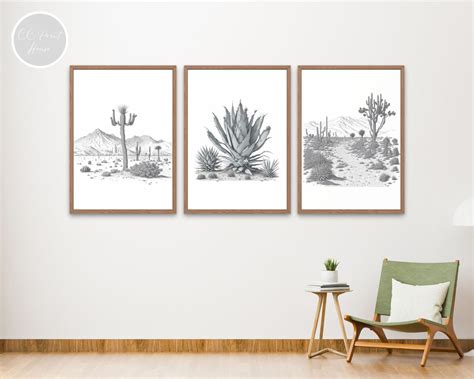 Desert Art Set Desert Fine Line Drawing Landscape Art Western - Etsy