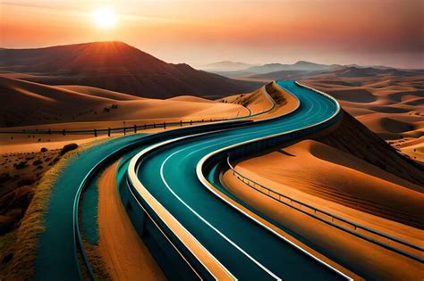 Premium AI Image | A road in the desert at sunset