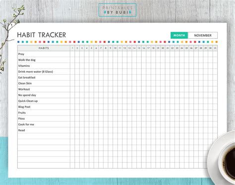 Habit Tracker A4 Printable, Editable Habits Tracker, Healthy Habits,daily Habits, Habit ...